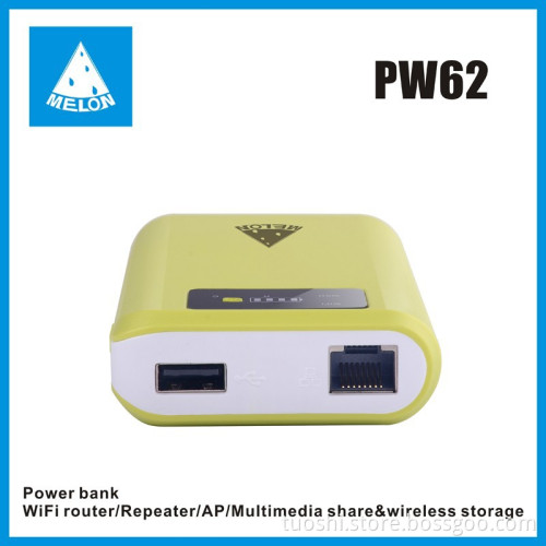 Plug and play wifi router with 6000mAh power bank, wan/lan port,Melon PW62